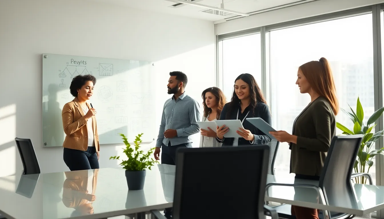 diverse professionals collaborating in a modern office setting.